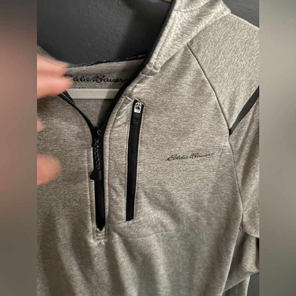 Eddie Bauer 1/4 Zip Hooded Sweatshirt Grey Men's Size Small - Picture 4 of 12